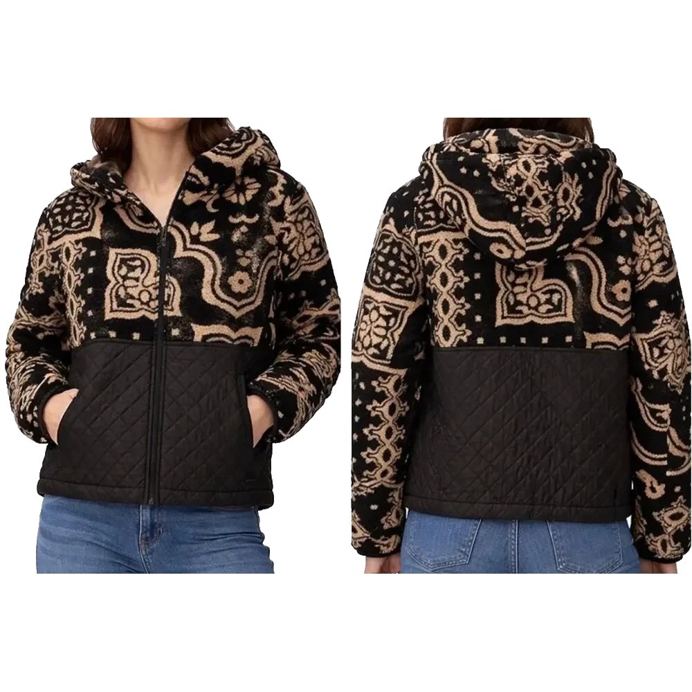 Spyder Sherpa Fleece Quilted Full-Zip Hooded Jacket Women's Size XL Black NWT